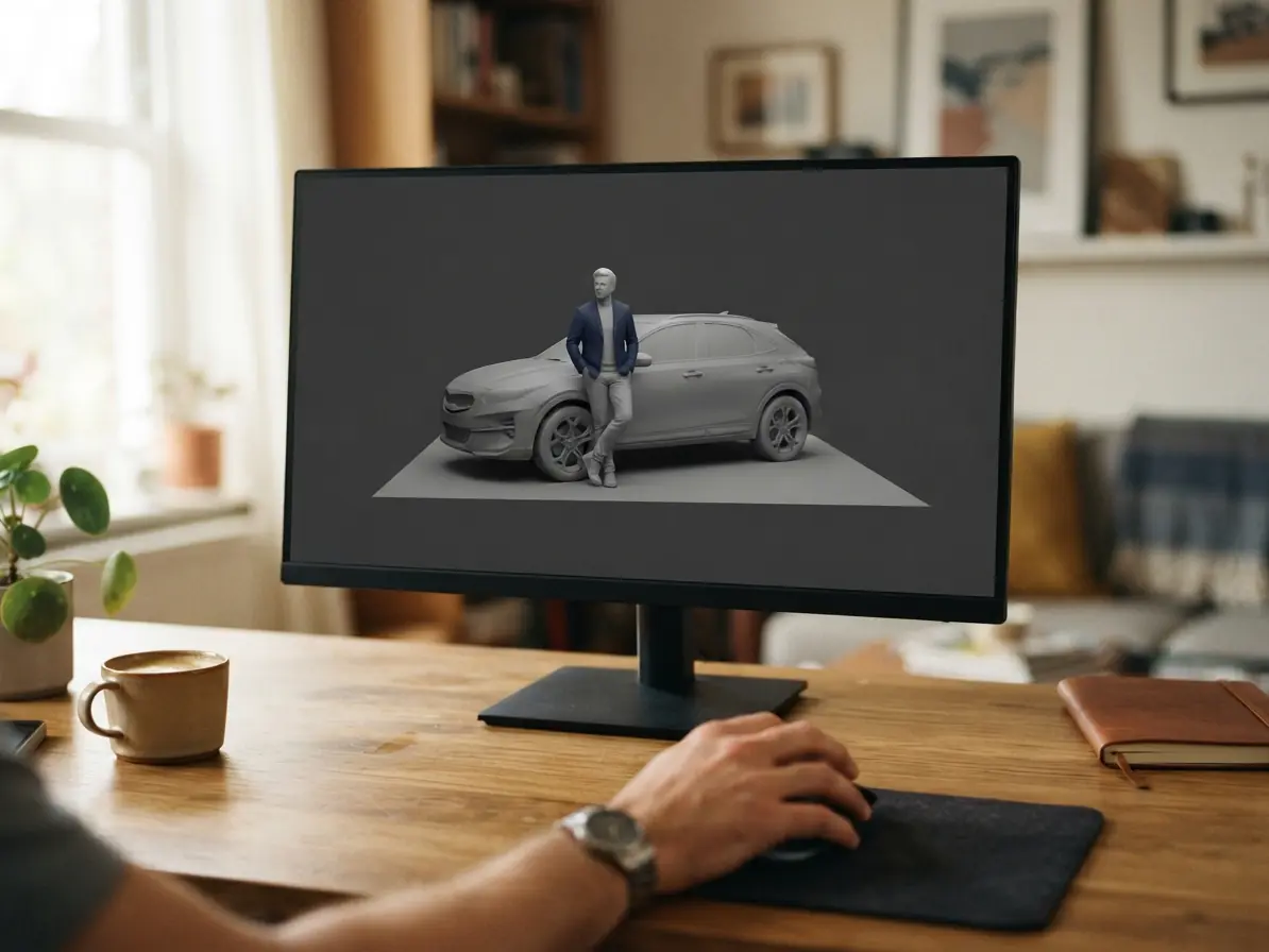 3D-модель авто з власником на моніторі перед погодженням