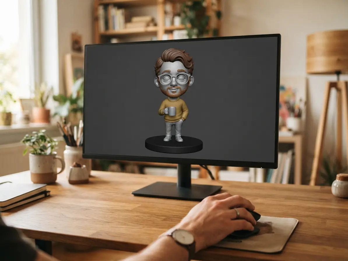 3D-модель фігурки-шаржу на моніторі перед погодженням