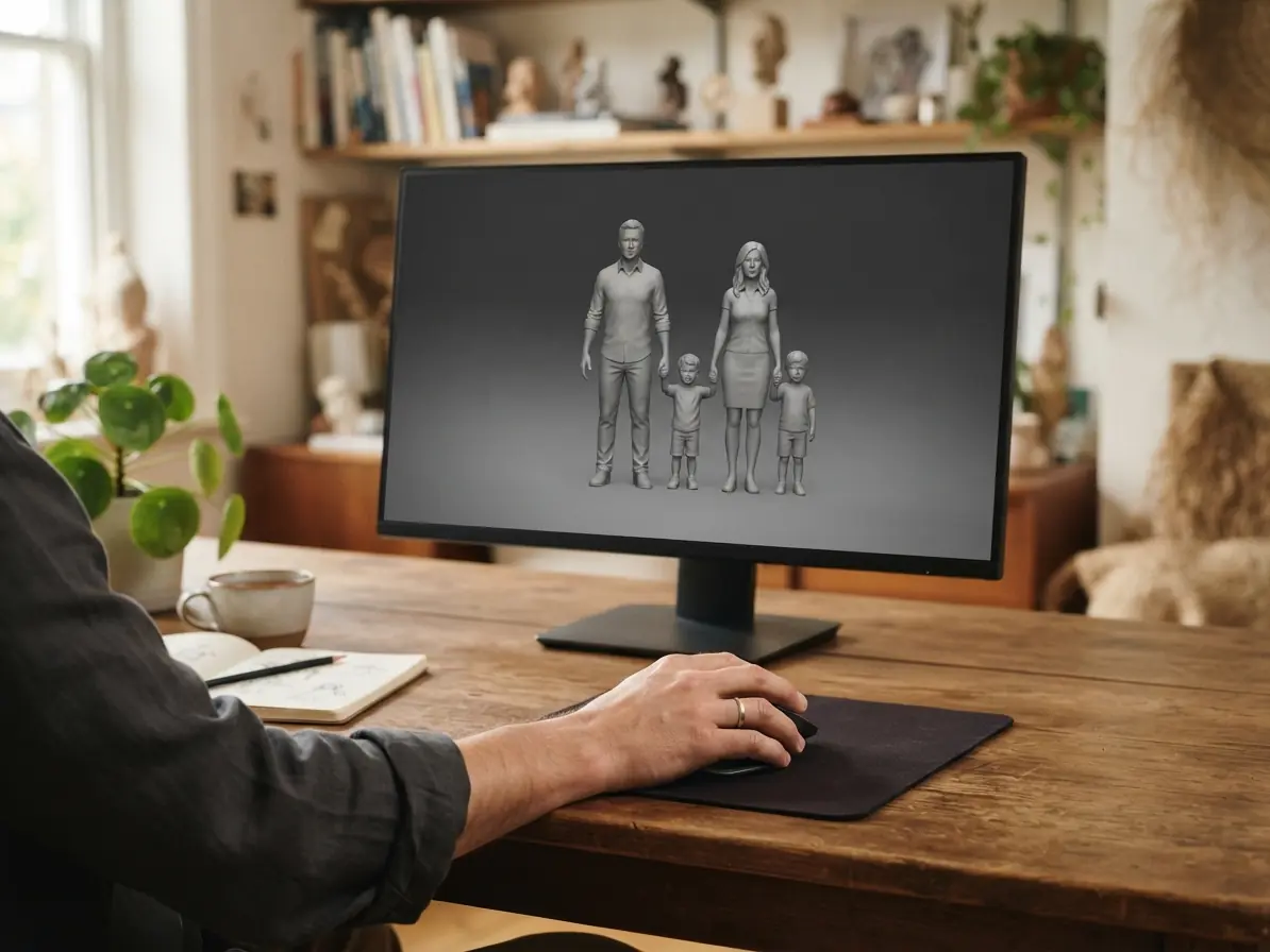3D-модель родини на моніторі перед погодженням