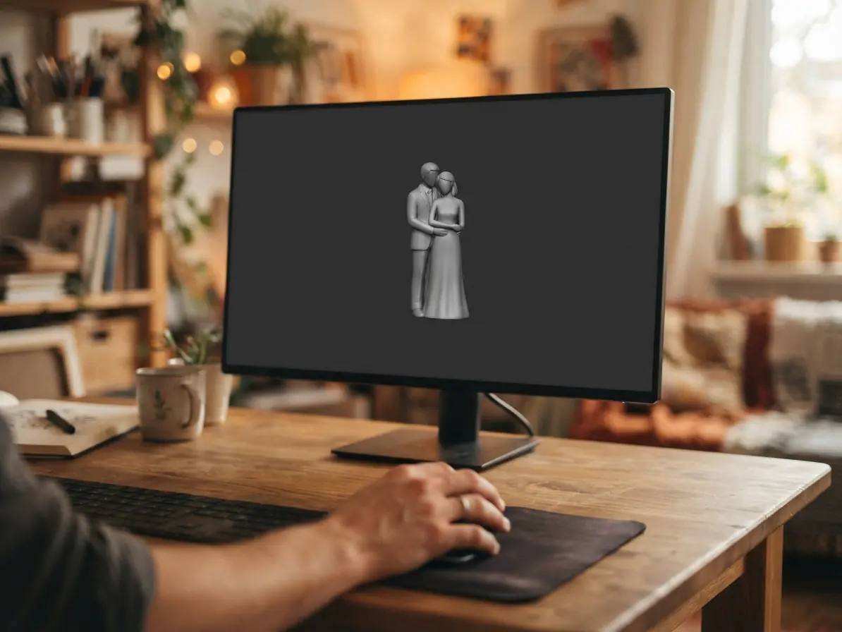 3D-модель нареченого й нареченої на моніторі
